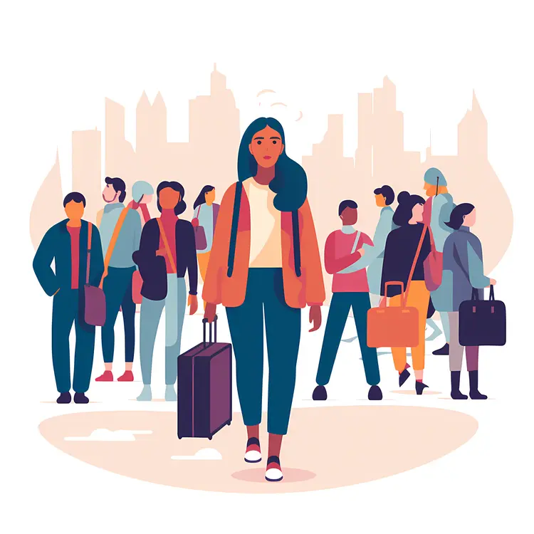 Traveler with Suitcase in City