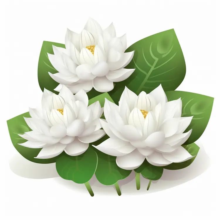 Beautiful White Lotus Flowers with Green Leaves