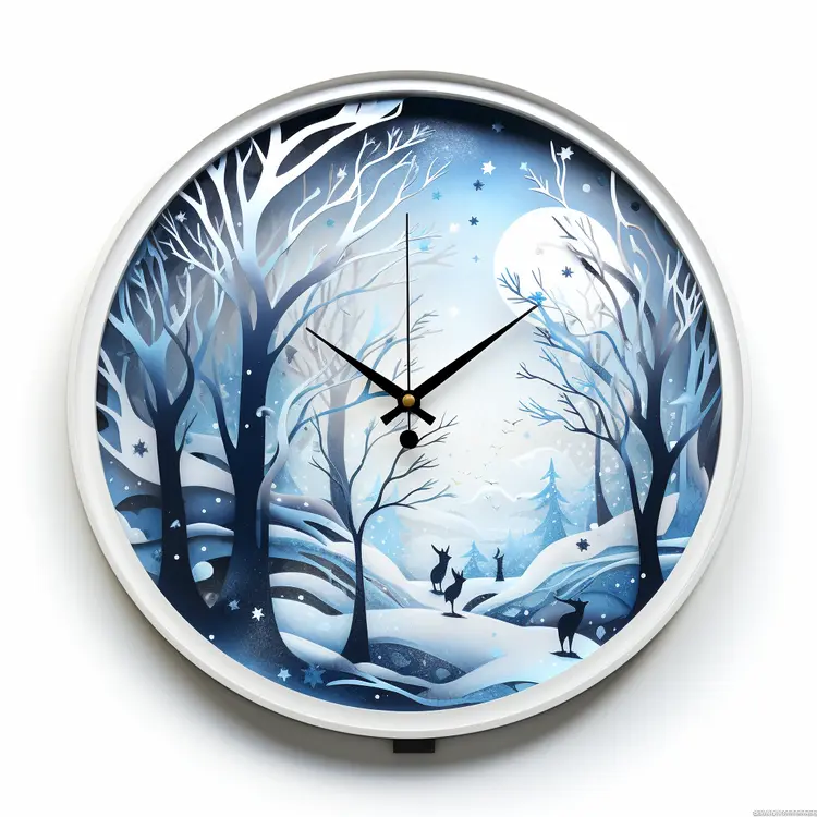 Winter Night Clock with Deer and Moon