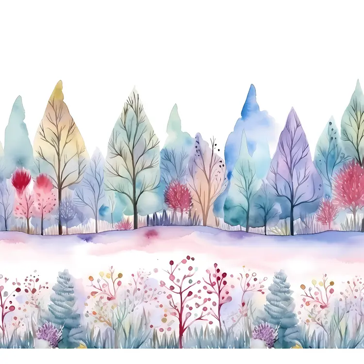 Colorful Watercolor Winter Landscape