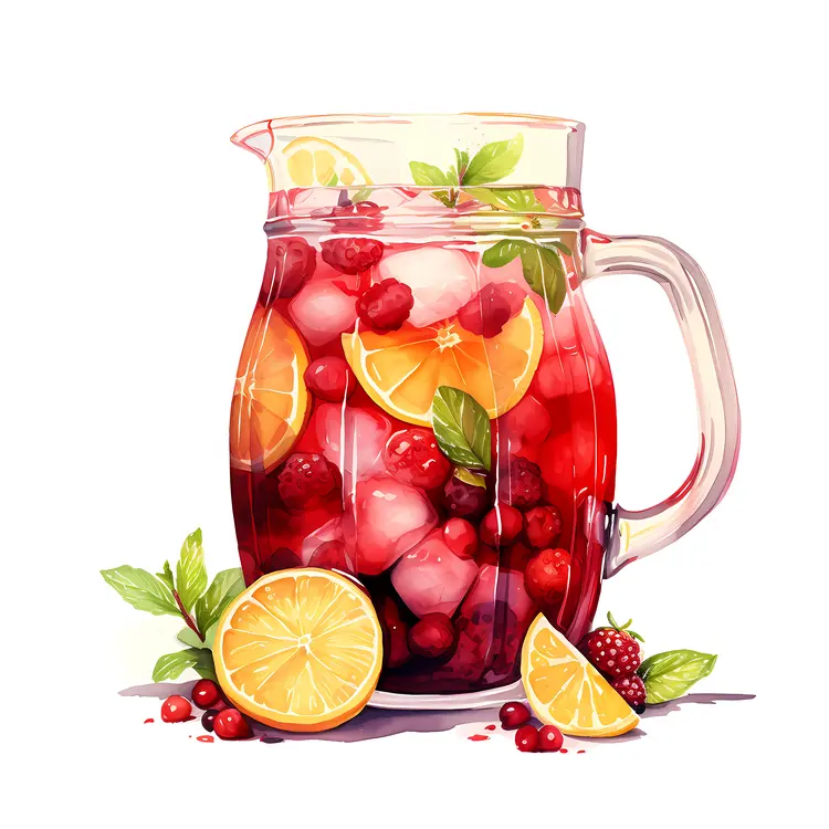 Pitcher of Fruit Punch with Ice and Citrus