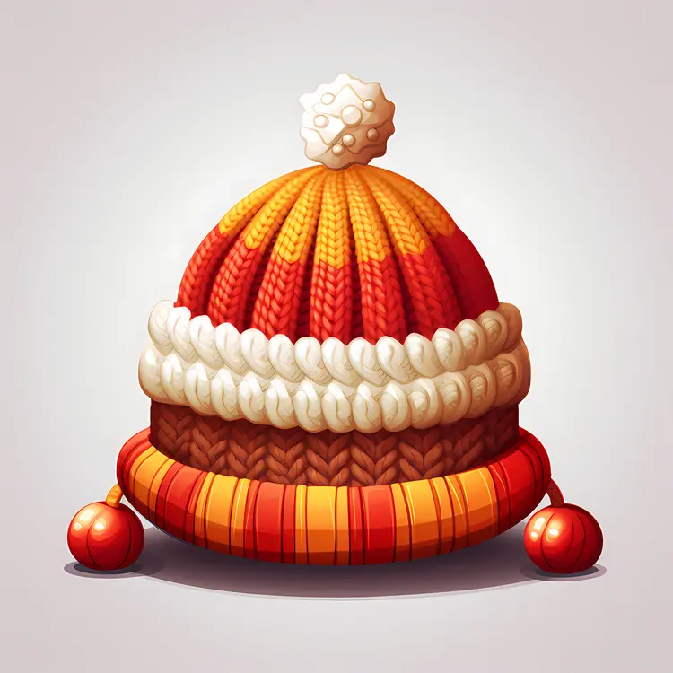 Orange and Red Knit Hat with Pom-Pom