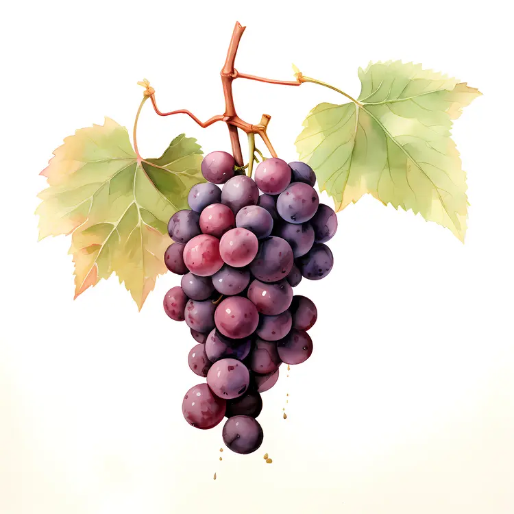 Grapes and Leaves in Realistic Style
