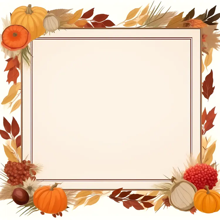 Autumn Frame with Pumpkins and Leaves