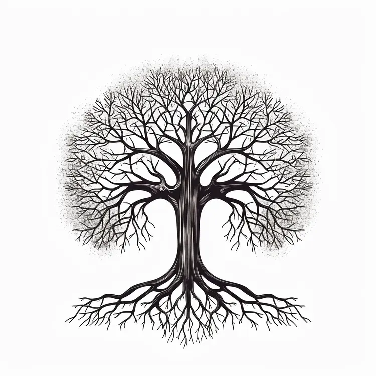 Intricate Tree with Branches and Roots Illustration