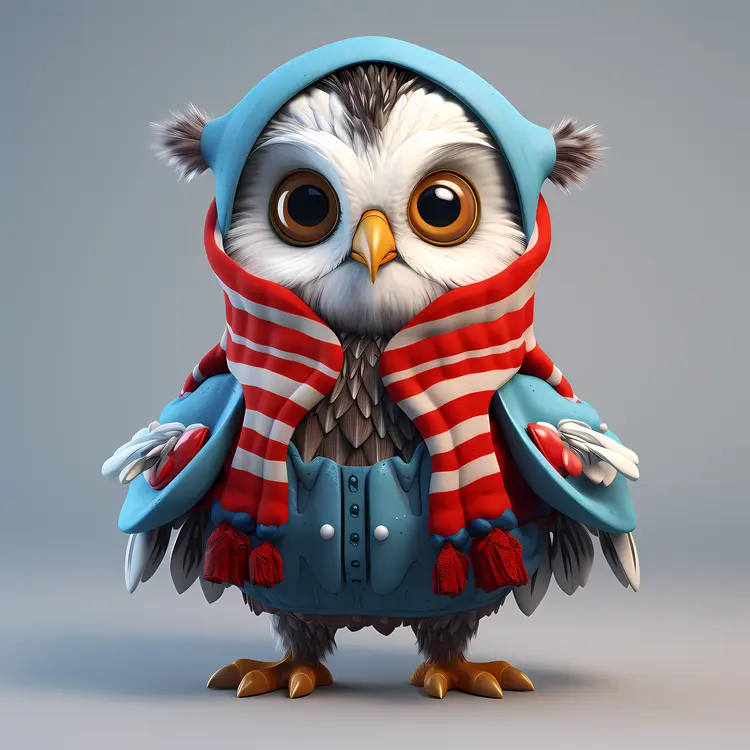 Cute Owl in Blue Hoodie