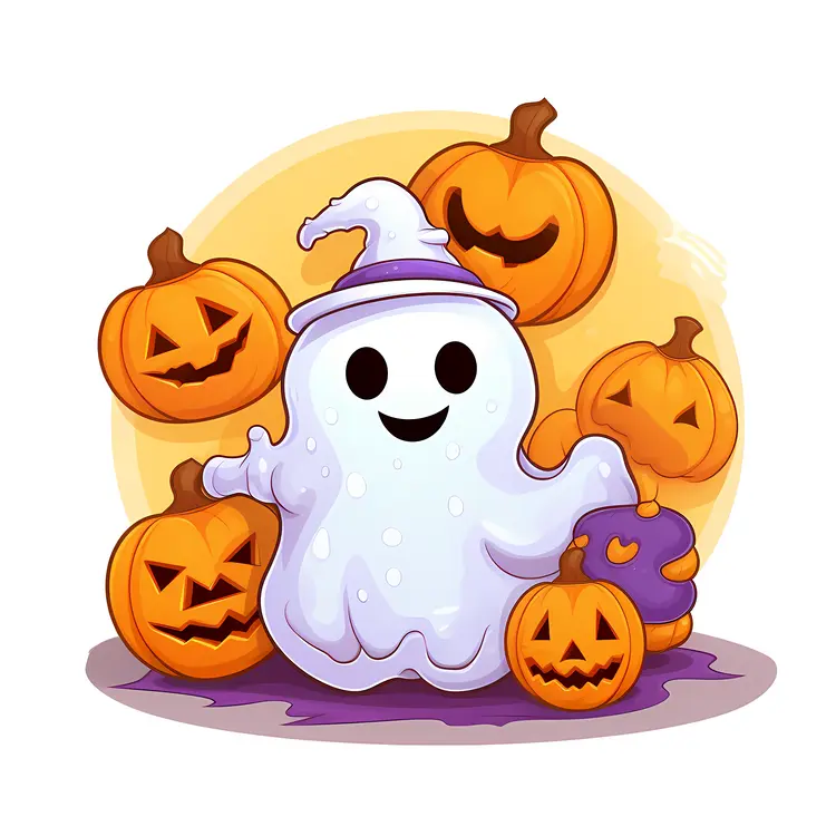 Cute Ghost with Pumpkins