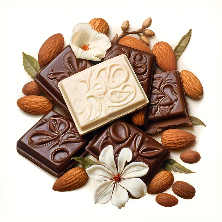 Assorted Chocolate Bars with Almonds and Flowers