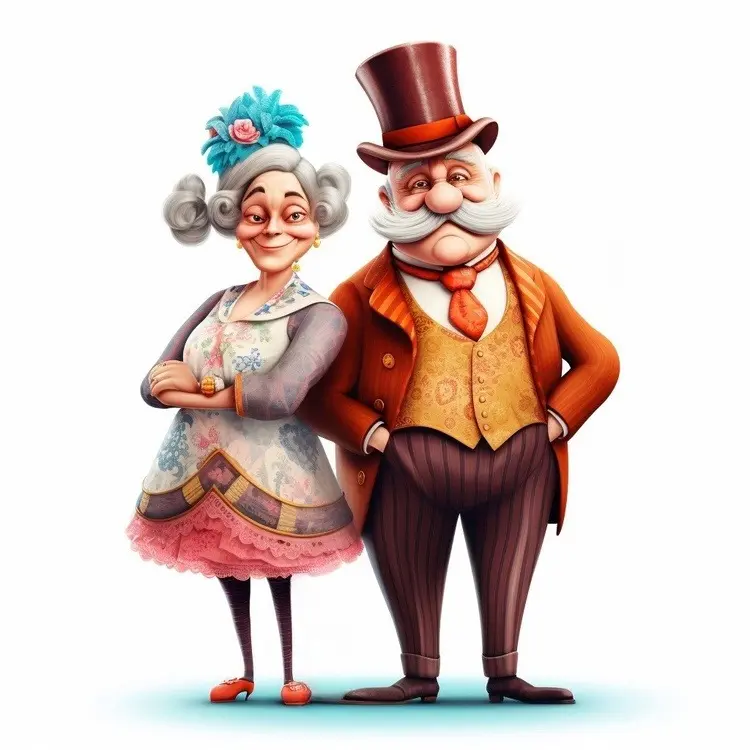 Cartoon Elderly Couple Portrait