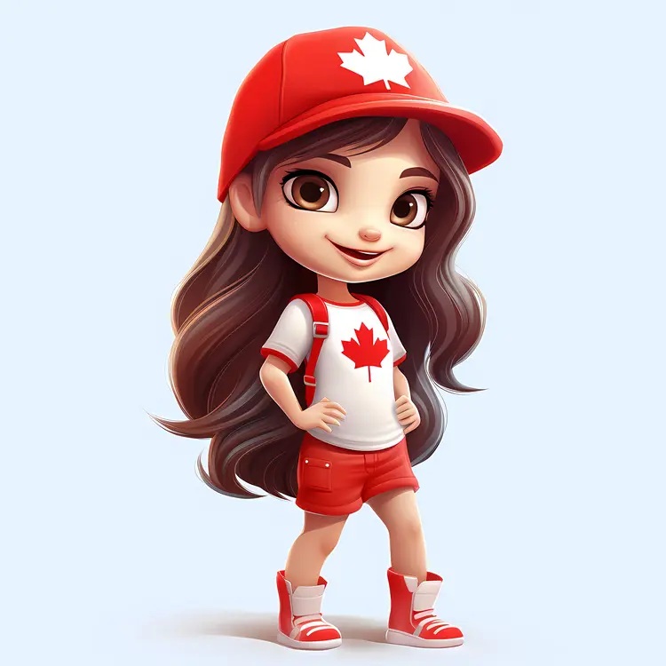 Cute Girl in Red Cap with Maple Leaf