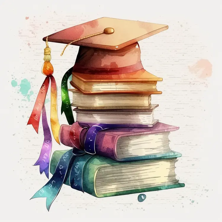 Graduation Cap and Books Illustration