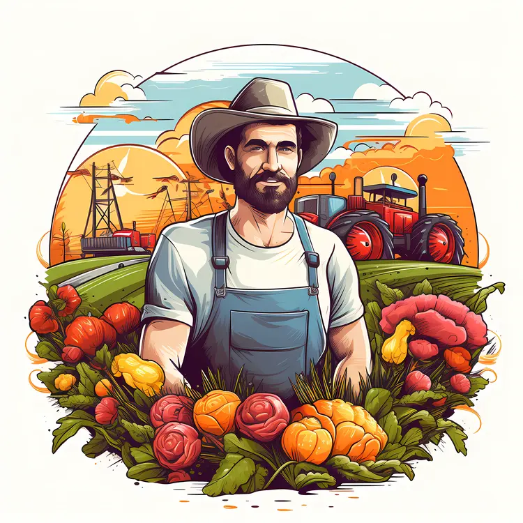 Farmer with Flowers in Field