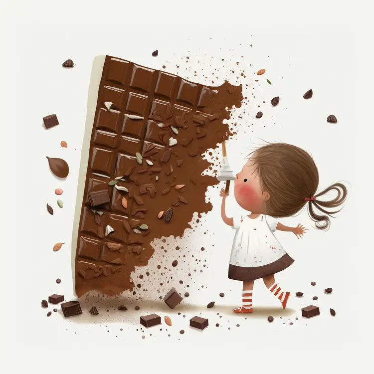 Little Girl Enjoying a Giant Chocolate Bar