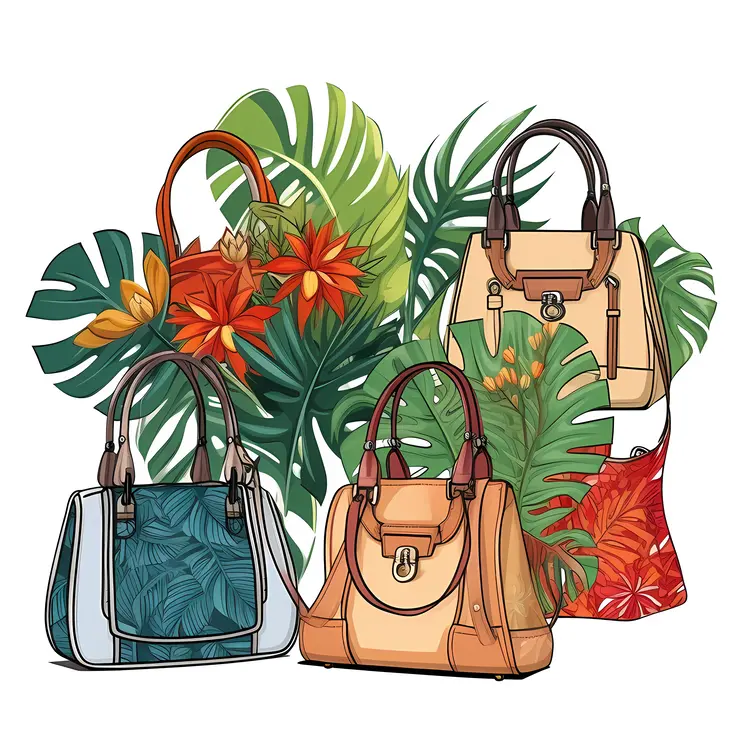 Stylish Handbags with Tropical Floral Background