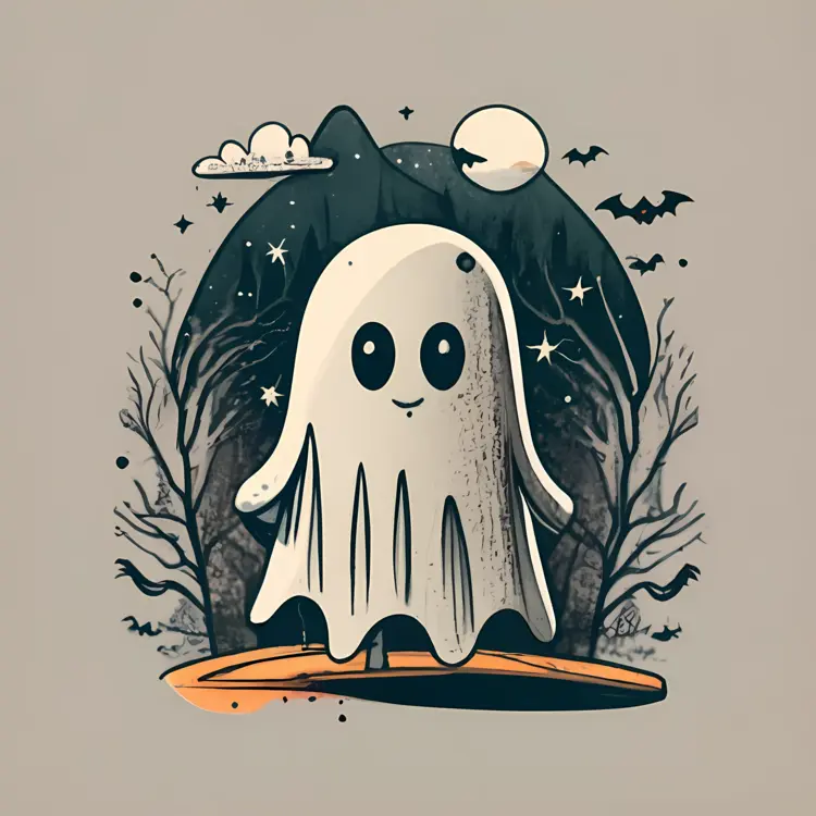 Cute Ghost in Spooky Night