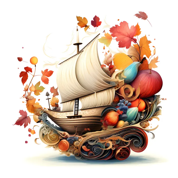 Thanksgiving Ship with Autumn Leaves