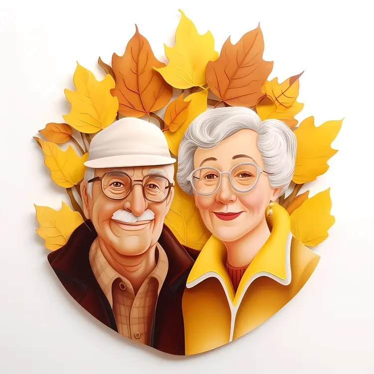 Elderly Couple with Autumn Leaves for Grandparents Day