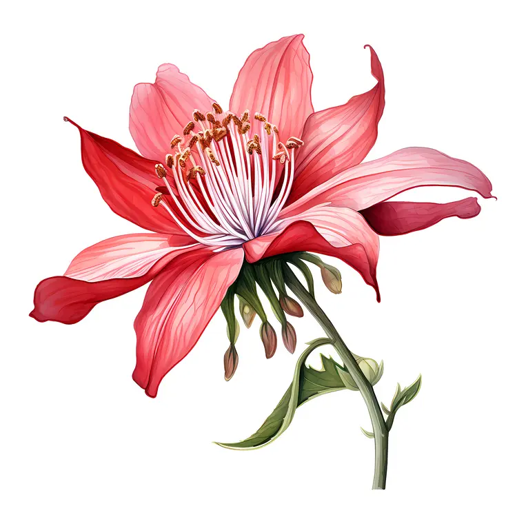 Red Flower with Detailed Petals and Stamen