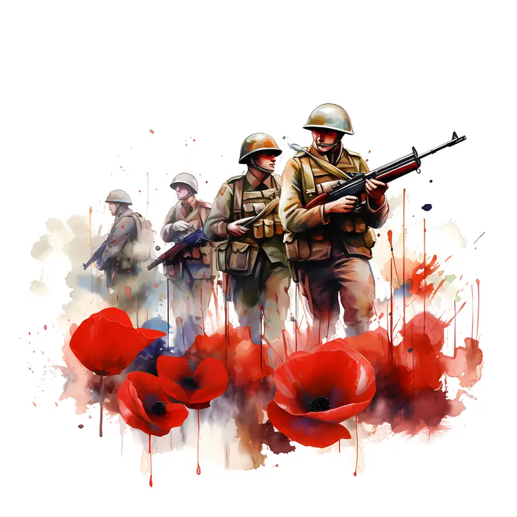 Soldiers Marching with Poppies