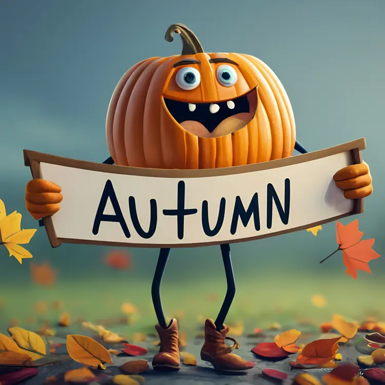 Pumpkin Holding Autumn Sign