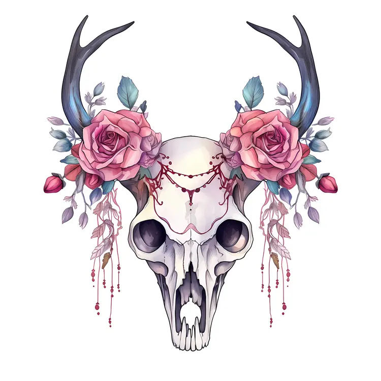 Decorative Deer Skull with Roses