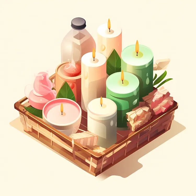 Green and White Candles in a Basket