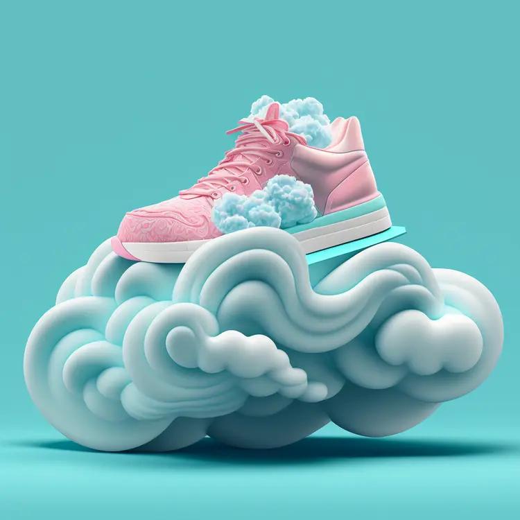 Surreal Pink Shoe Floating on a Cloud