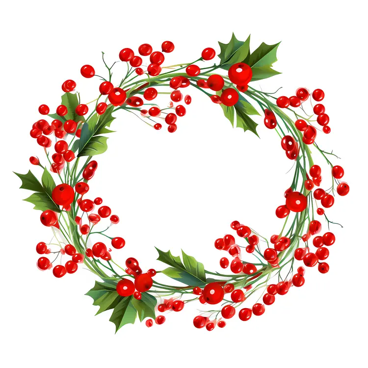 Red Berry Wreath with Green Leaves for Christmas Decoration