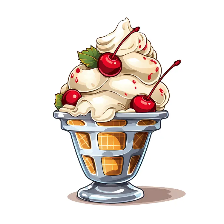 Delicious Ice Cream Sundae with Cherries