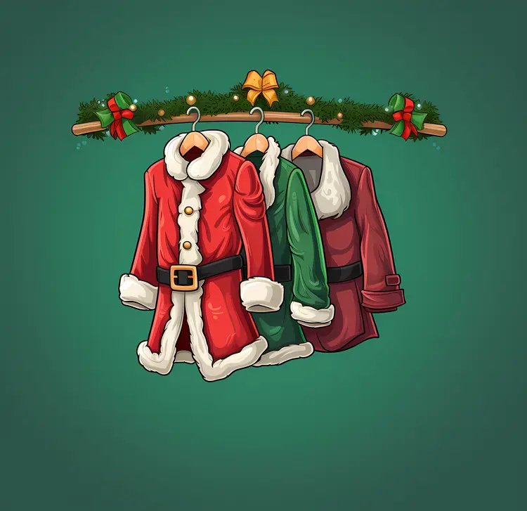 Red and Green Santa Coats on Hanger