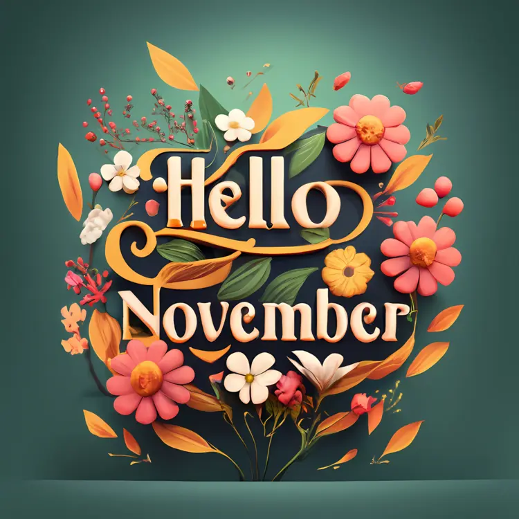 Hello November with Pink Flowers