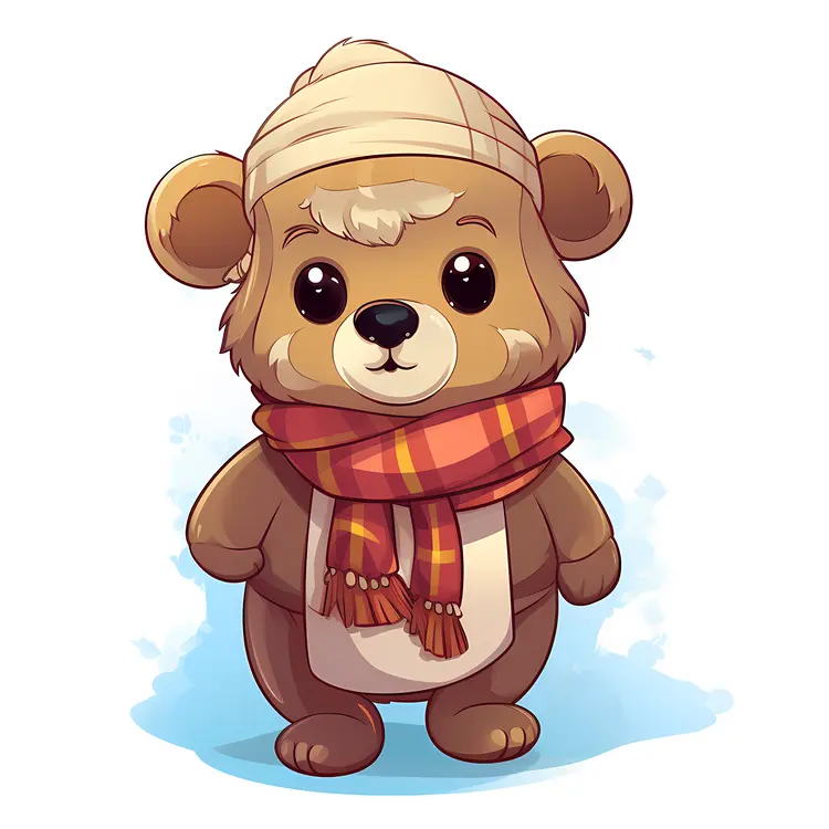 Cute Bear with Scarf and Hat