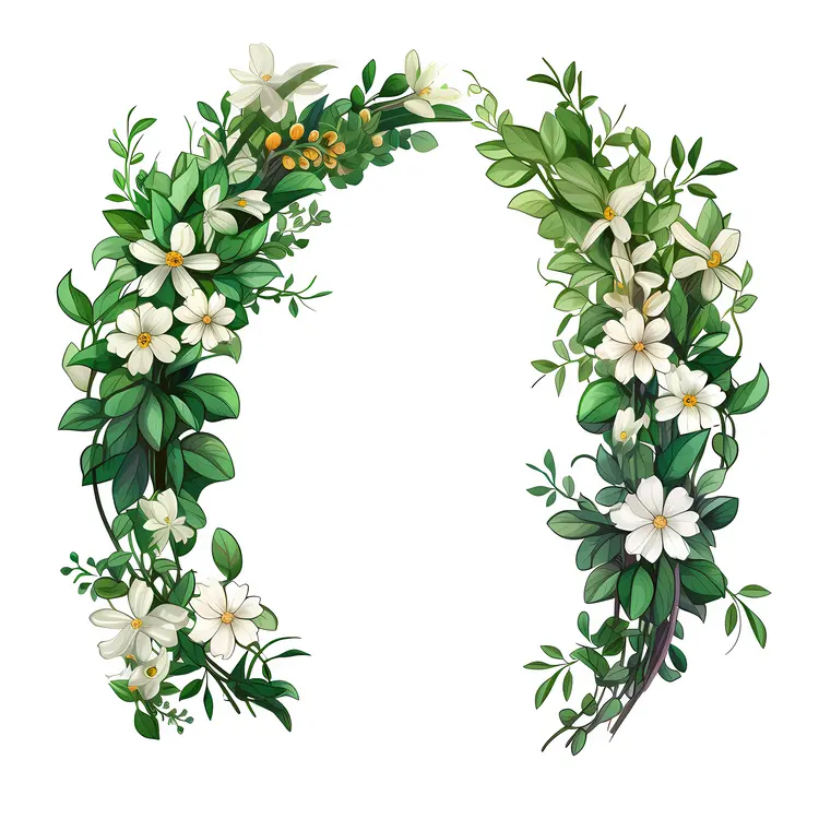 Beautiful Floral Arch with Green Leaves and White Flowers