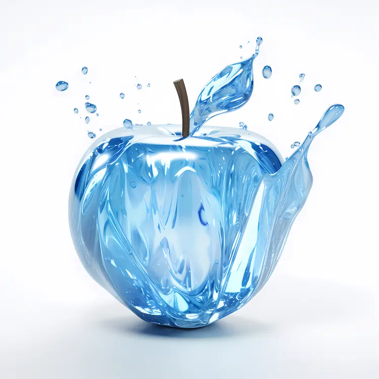 Transparent Blue Apple with Water Splash