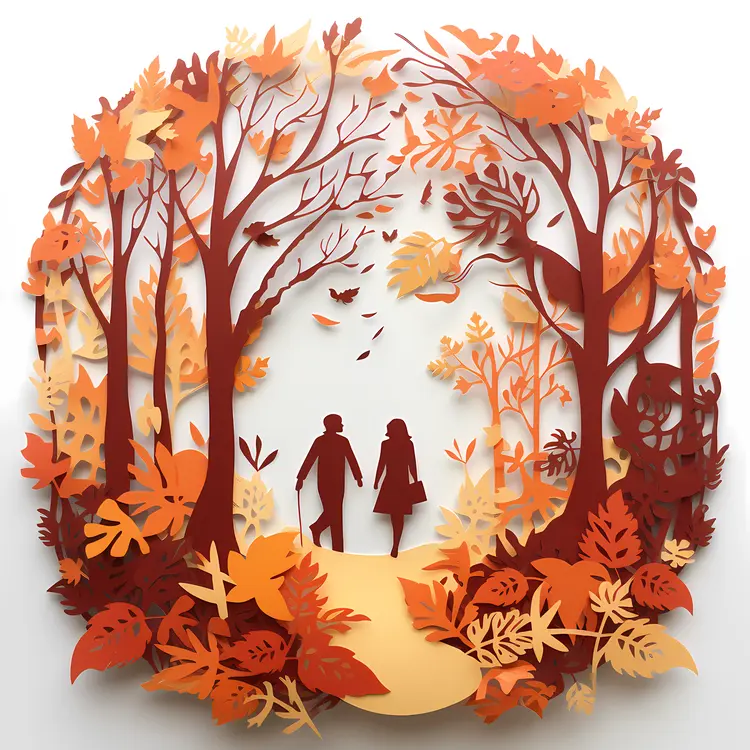 Couple Strolling in Autumn Forest