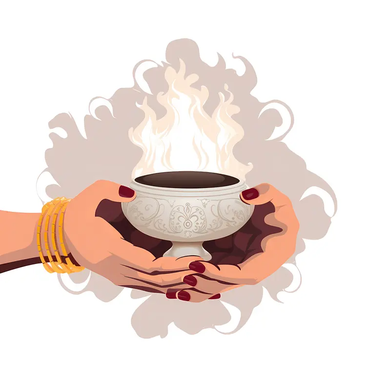 Hands Holding a Decorative Bowl with Smoke