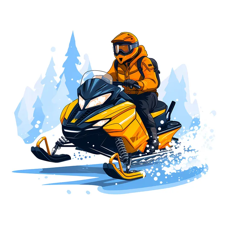 Yellow Snowmobile in Snowy Landscape