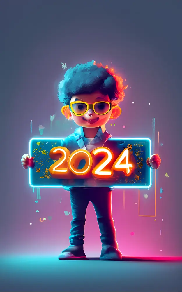 Cartoon Character Holding 2024 Sign