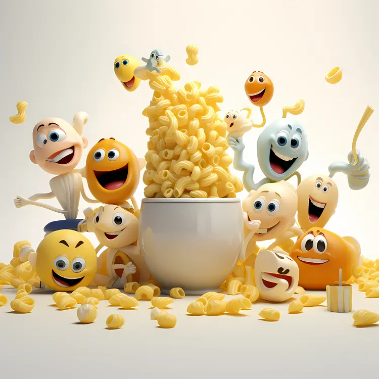 Happy Macaroni Characters in a Bowl