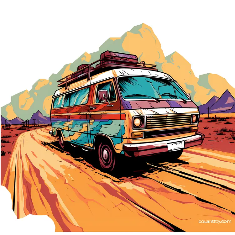 Colorful Van on Desert Road