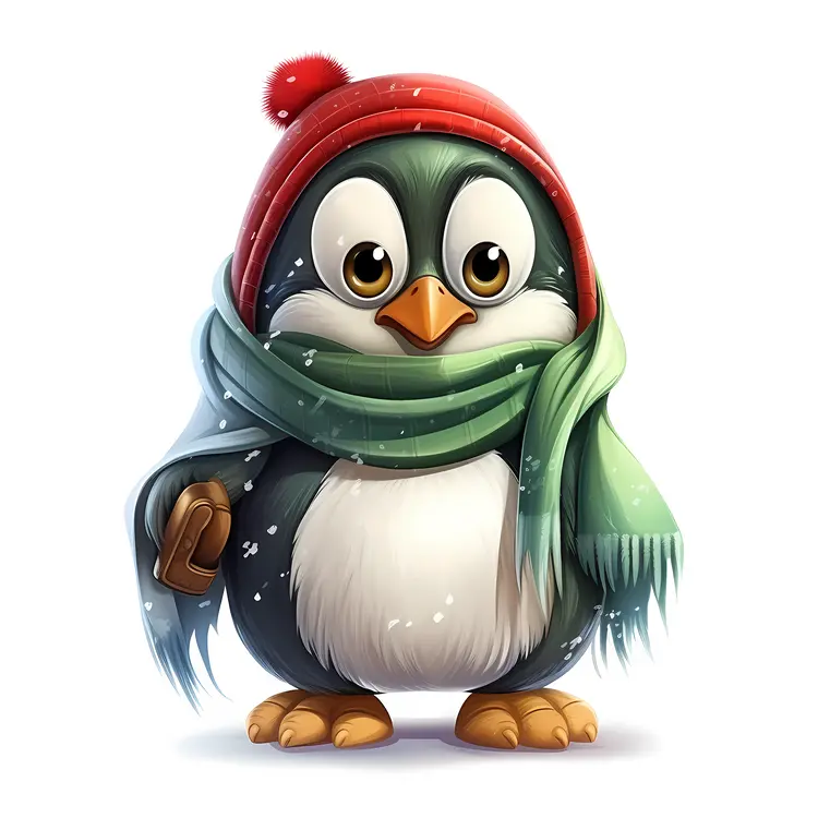 Cute Penguin with Scarf in Winter