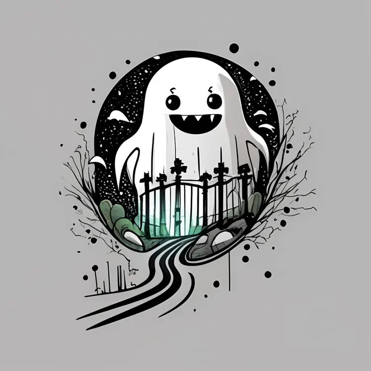 Cute Ghost in a Graveyard