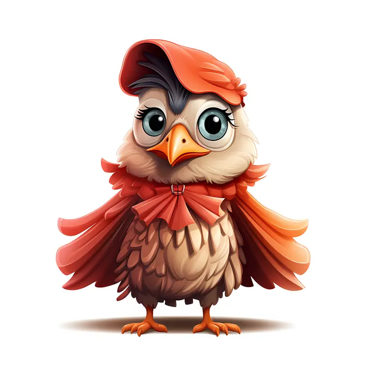 Cute Bird with Red Hat and Glasses in Cartoon Style