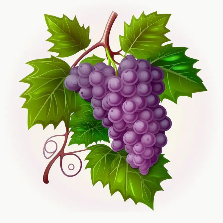 Purple Grape Bunch with Green Leaves