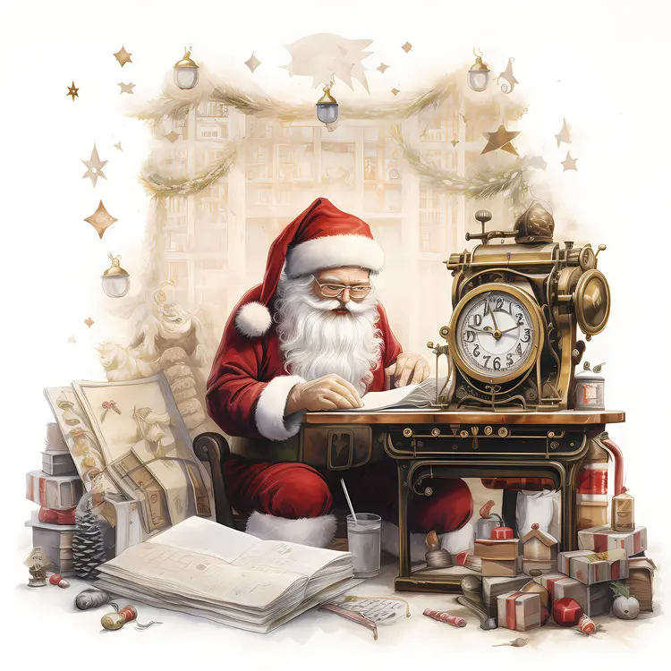 Santa Claus Writing at His Desk