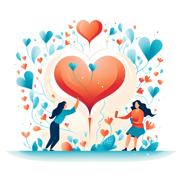 Heart and People with Floral Elements