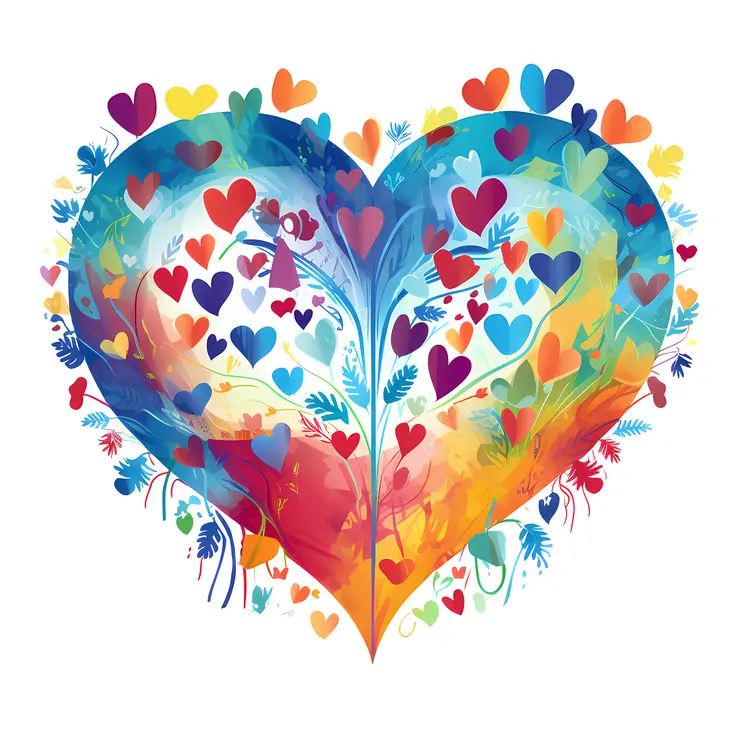 Colorful Heart with Small Hearts and Leaves