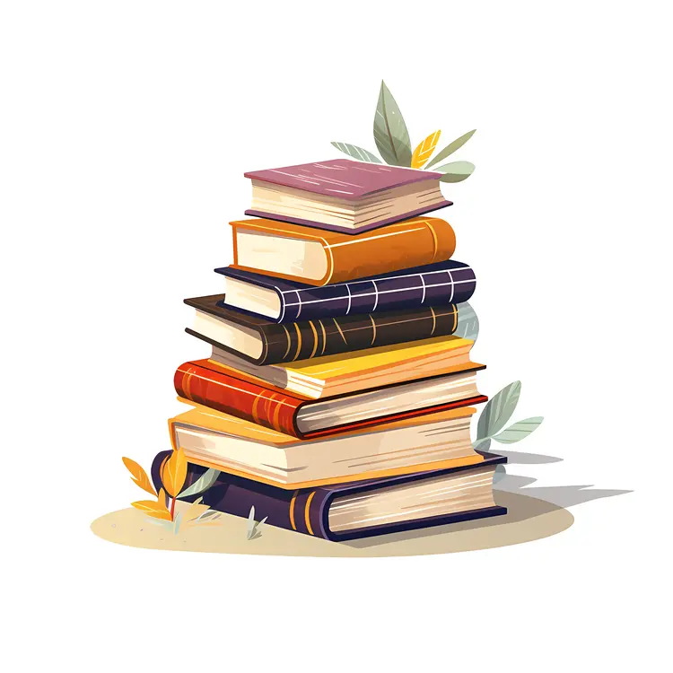 Stack of Books with Leaves