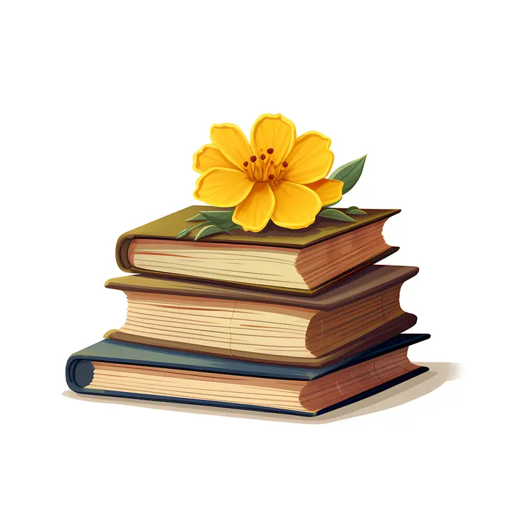 Stack of Books with Yellow Flower