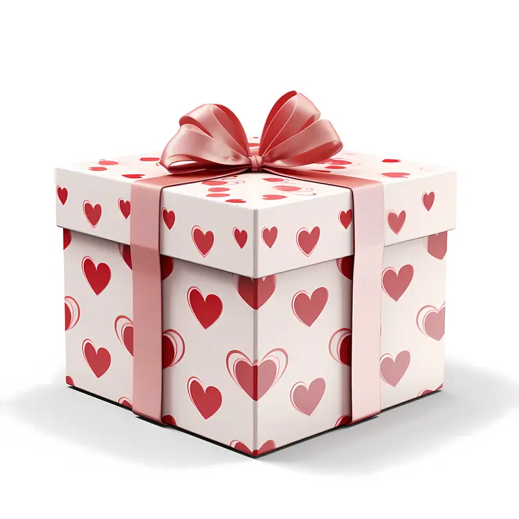 Heart Patterned Gift Box with Red Ribbon